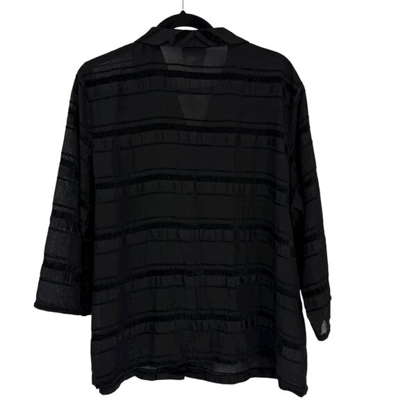 Coldwater Creek 2X Black Crepe Velvet Burnout Stripe Button Up Tunic Boxy Artsy - Picture 3 of 9